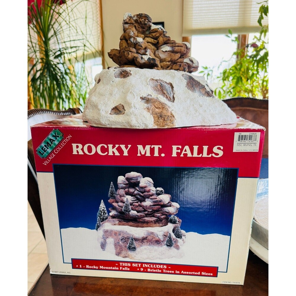 LEMAX Rocky Mt Falls Waterfall + Pond Built In Pump Wall Plug In WORKING